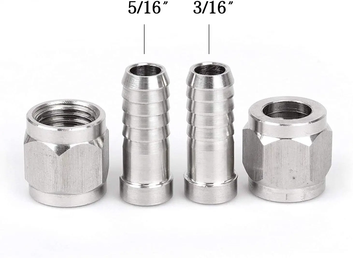 2 Pair Hose Swivel Nut Barb, 3/16\'\' Barb & 5/16\'\' Barb, Stainless Steel 1/4\