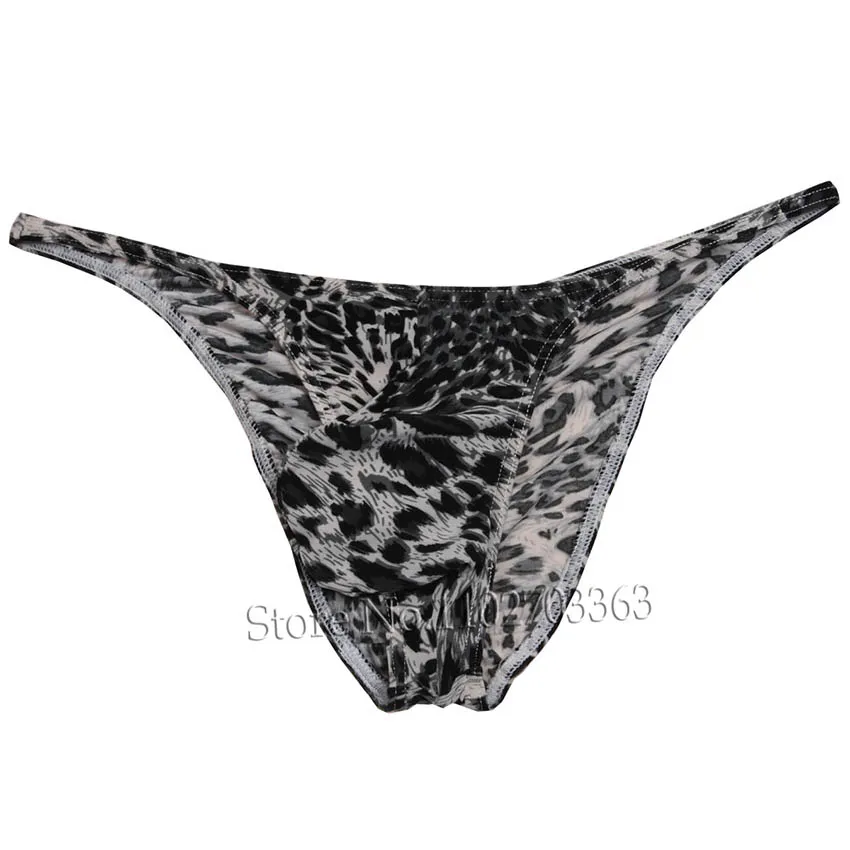 Men\'s Cheeky Low Rise Underwear Softy Leopard Bikini Comfy Briefs Ultrathin T-back Thong