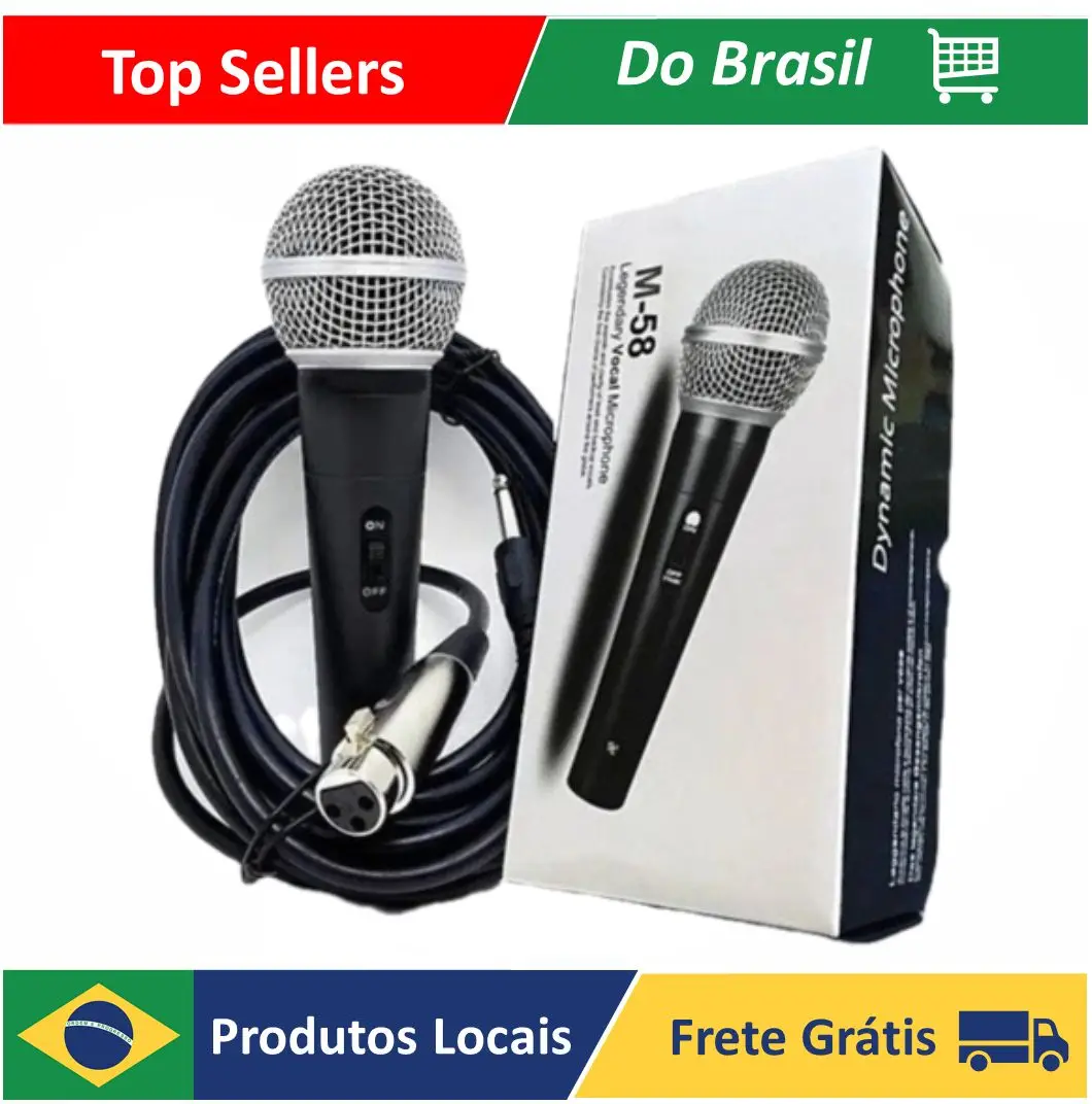 Microfone Com Fio Dinâmico Profissional Metal 5mts Sm-58