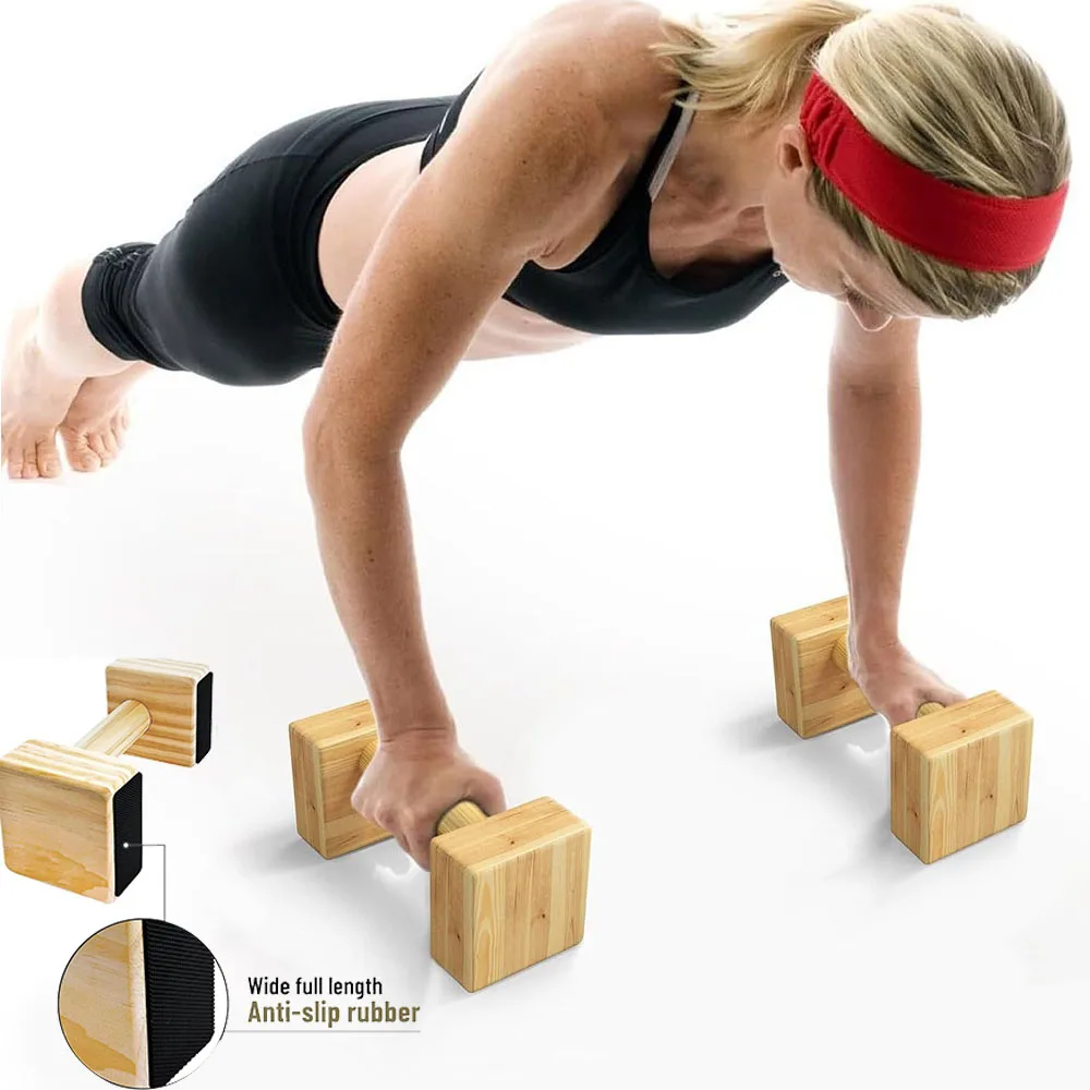 Wooden Push Up Bars ,Calisthenics Equipment for Floor and Outside Parallel Bars, Yoga Parallettes Bars for Home Exercise