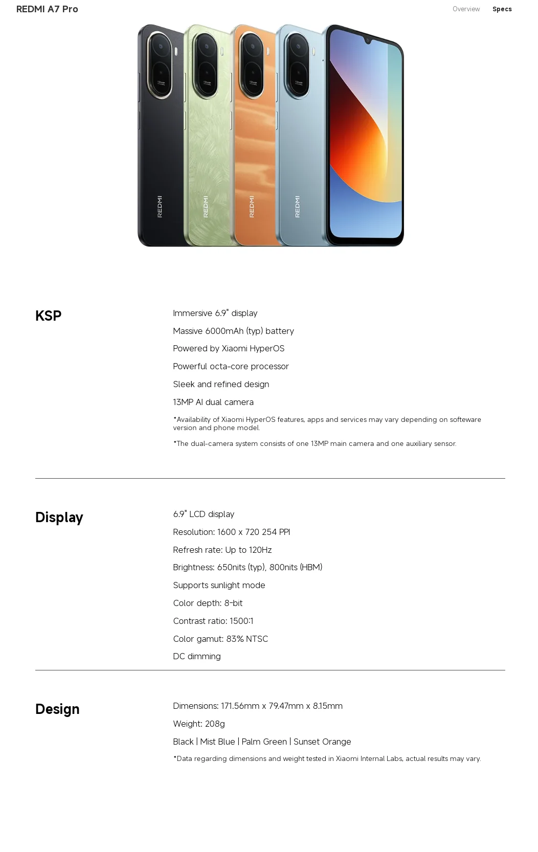 Xiaomi REDMI A7 Pro 4G Smartphone, 6.9" HD+ 120Hz Display, 6300mAh Large Battery, 15W Fast Charging, 13MP Main Camera
