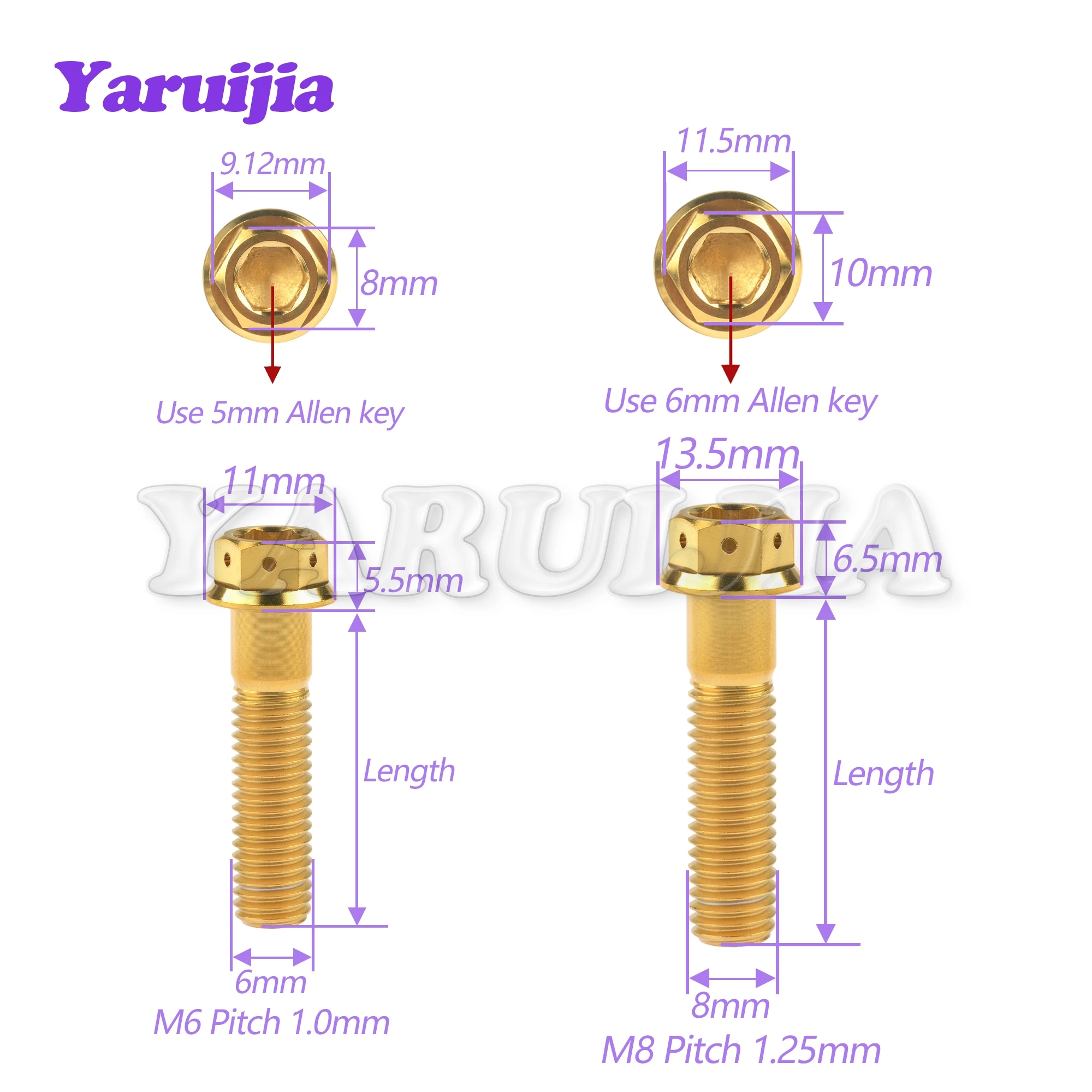 Yaruijia Titanium Bolt M6/M8x10/15/20/25/30/35/40/45/50/55/60mm Hexagonal Flange Head Screws for Motorcycle Fastening Part
