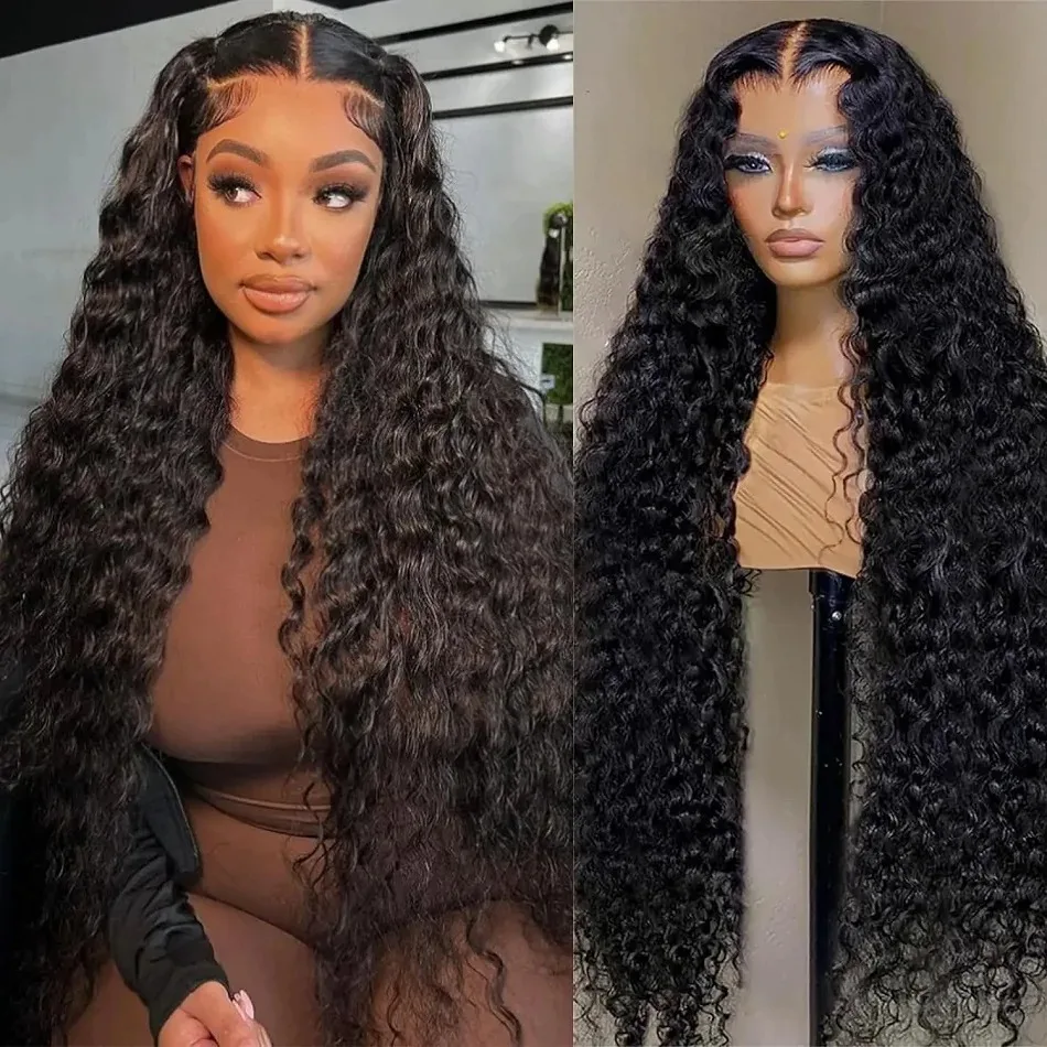 YKB 40 42 Inch 13x6 HD Lace Front Human Hair Wig Deep Wave Preplucked Transparent 200 Density Curly Lace Frontal Wigs For Women