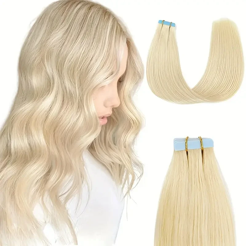 Alimice #613 Tape in Blonde Invisible Human Hair Extensions for Women Remy Human Hair Straight Tape in Hair Extensions 50g