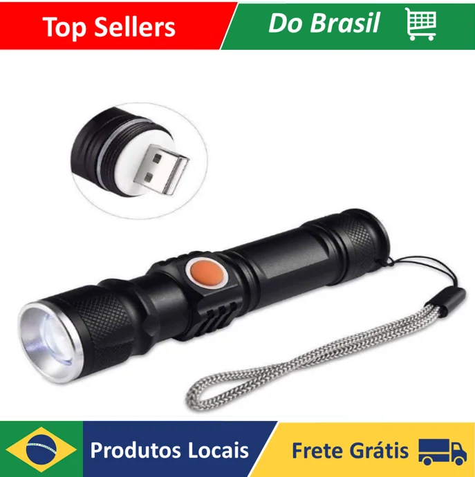 NEVERDIE - Profissional Lanterna Led Portátil T6 Usb Recarregável Convenientemente ENVIO RAPIDO PARA TODO O BRASIL