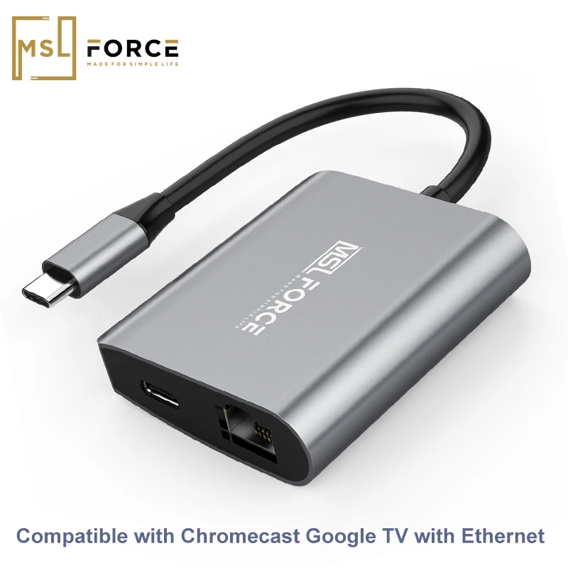 USB-C Gigabit RJ45 Adapter With PD100W Passthrough Power 1000Mbps Ethernet Speeds for ChromeCast With Google TV Wired Ethernet