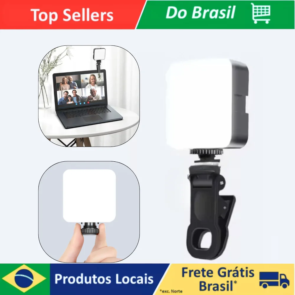 Luz de Selfie LED com Tons de Branco | Clip para Celular e Notebook
