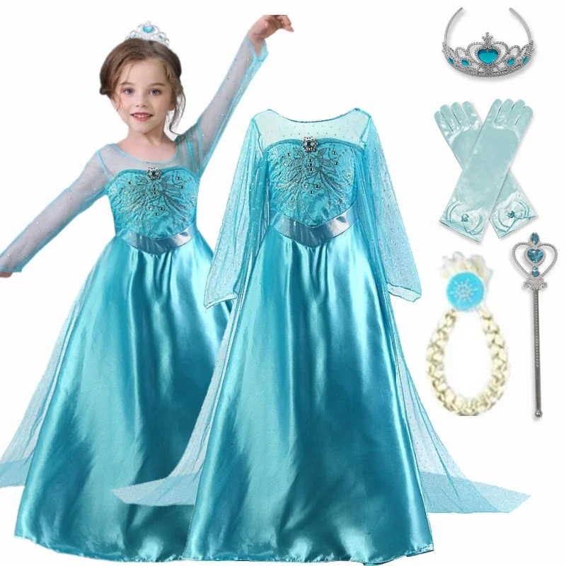 Elsa vestido de princesa para meninas de 3 a 10 anos, traje de aniversário, halloween, carnaval,