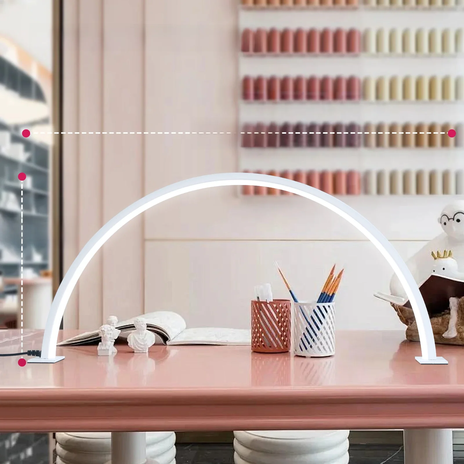 Salon kosmetyczny Lampa biurkowa LED w kształcie litery U Pół miesięczna oprawa oświetleniowa Ochrona oczu Trójkolorowe przyciemnianie Światło do uzupełniania paznokci — zdjęcie 2