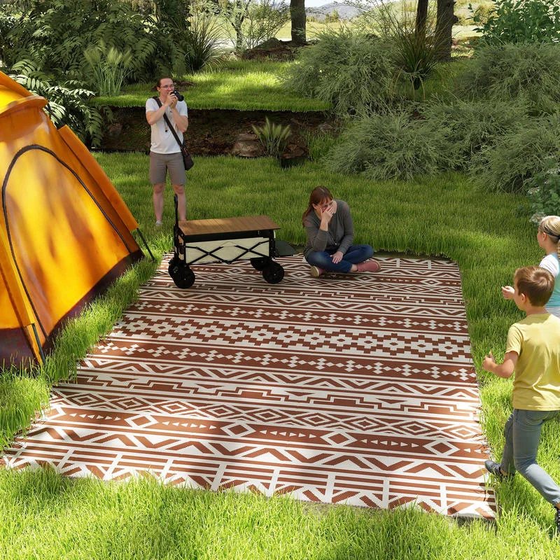 Tapis d'extérieur réversible multifonctionnel - polypropylène, résistant aux UV, léger et facile à nettoyer - idéal pour le camping, b