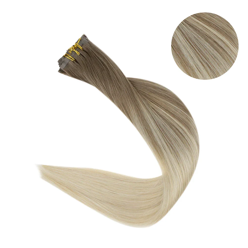 Clip invisibile senza cuciture Full Shine nelle estensioni dei capelli umani 8 pezzi 120 g Remy Balayage Colore biondo