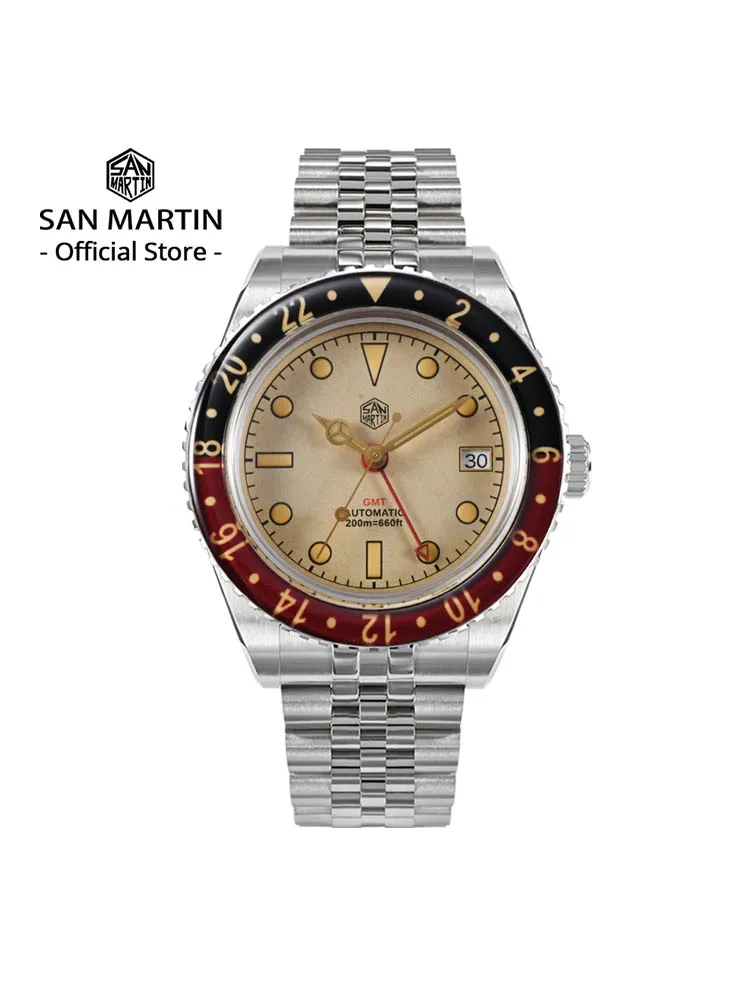 San Martin New 40mm Vintage Sports Style NH34 Automatic Mechanical Men Watch Bidirectional Sapphire Glass Bezel 20 Bar SN0005