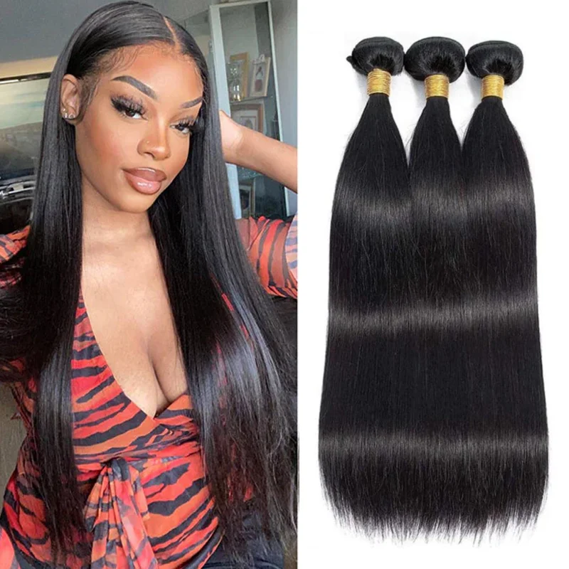 Cabelo humano reto tecer 3 pacotes de cabelo reto pacotes brasileiro 100% cabelo humano virgem não processado trama dupla 3 pacotes 10a