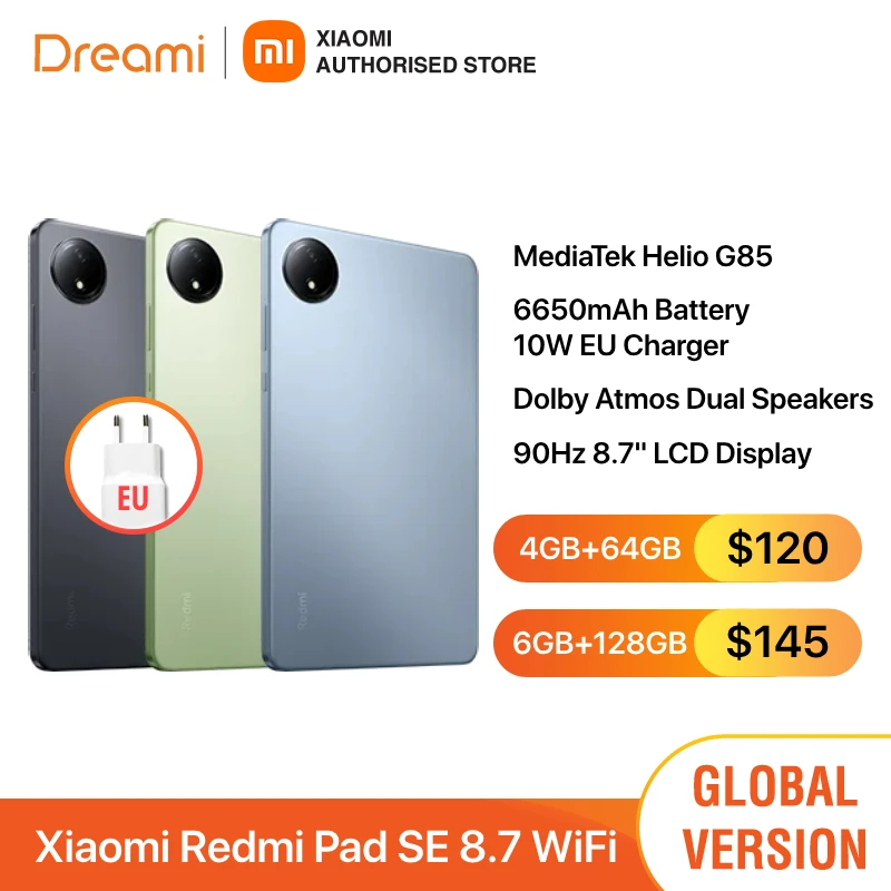 글로벌 버전 샤오미 레드미 패드 SE 8.7 와이파이-6650mAh 배터리, MediaTek Helio G85 미니 전자책 독서 태블릿, 90Hz 디스플레이