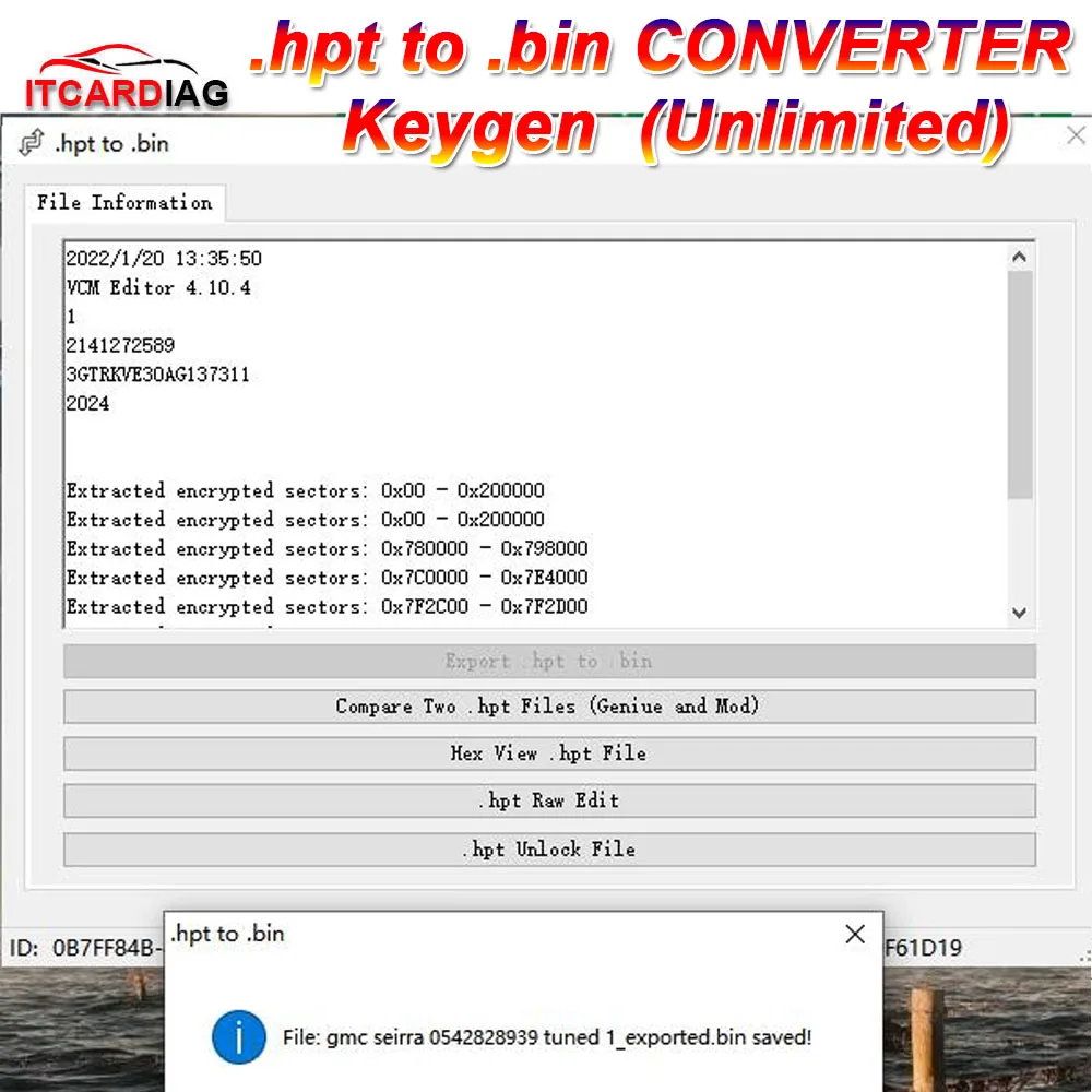 .hpt to bin Converter With Unlimited Keygen Compare Genuine and Modified Files Unlock Tuner Unlock Hpt Raw Edit for Multi Laptop