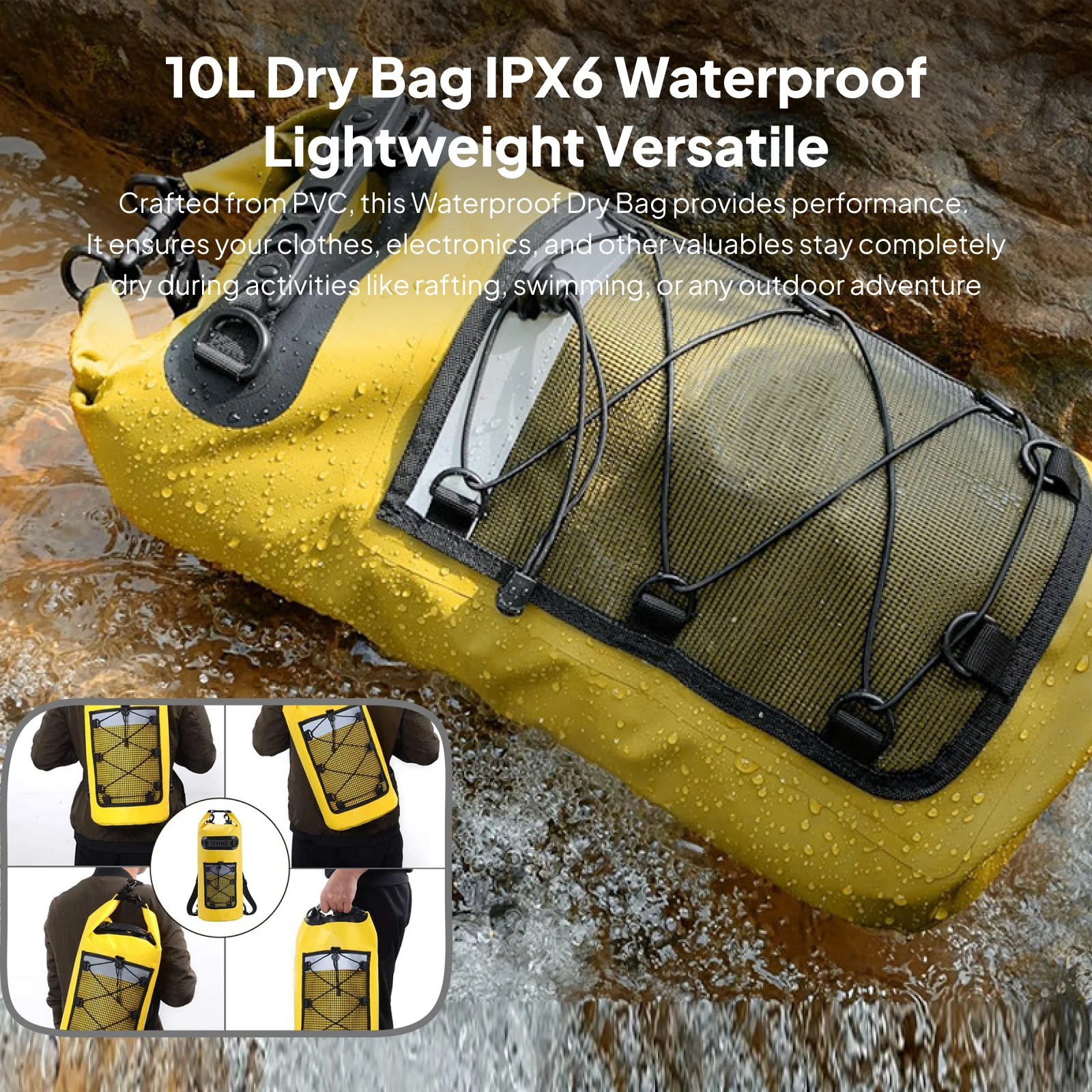 

10L PVC Dry Bag Ultra-Light IPX6 Waterproof Sack Sturdy Outdoor Adventure Gear for Boating Kayaking Fishing Rafting Swimming