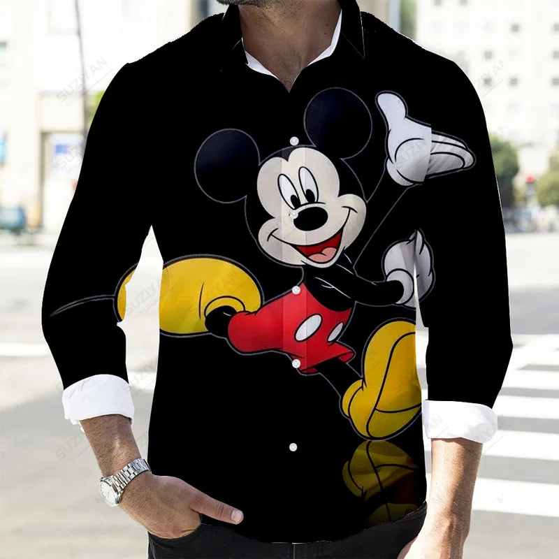 2022 outono novo casual botão up camisas praia férias manga longa disney 3d impressão completa moda masculina lapela topos