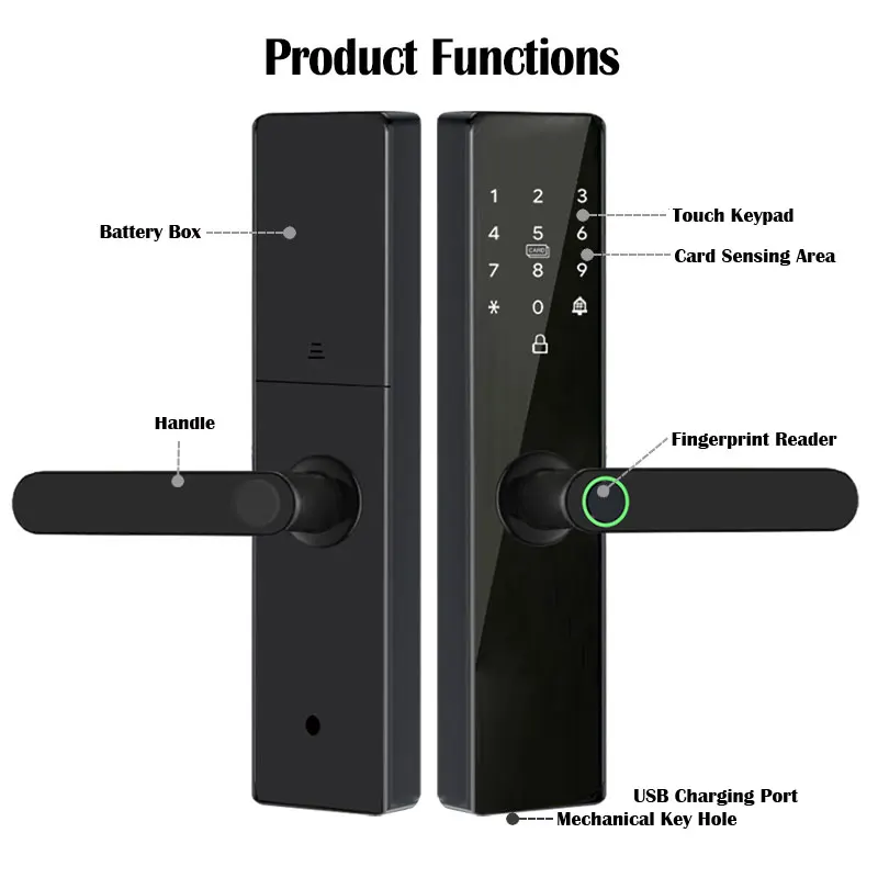 Tuya Wifi App Intelligent Lock Fingerprint Code Doorbell Remote Unlock Digital Smart Lock Nfc Key Card Electronic Door Lock