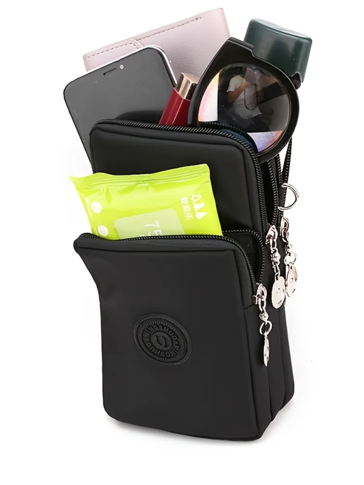 Unisex Vertikale Mini-Umhängetasche aus Oxford-Stoff mit Reißverschluss, Handgelenktasche, quadratisches Handy-Etui mit Nahtdesign, Münzfach, Geldbörse, Handtasche für Freizeit, Reisen, Alltag,