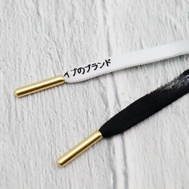 Lacets avec lettres japonaises imprimées noires et blanches avancées, pointes métalliques, lacets d'extrémité de 0.8cm de large, baskets décontractées, cordon de serrage en Polyester