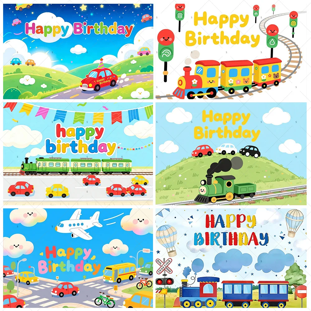 

Cartoon Car And Small Train Theme Children's Birthday Party Supplies Background Baby Shower Photography Props Kids Gift Decor