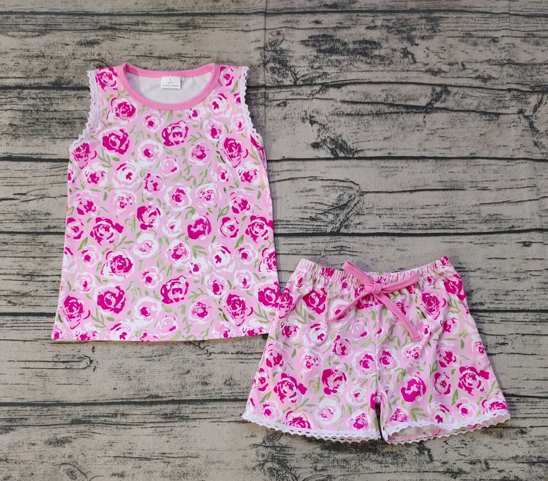 

Wholesale Baby Girl Sleeveless Shirt Sleepwear Floral Sets Shorts Infant Flower Outfit Children Kids Wear Breathable Pajamas