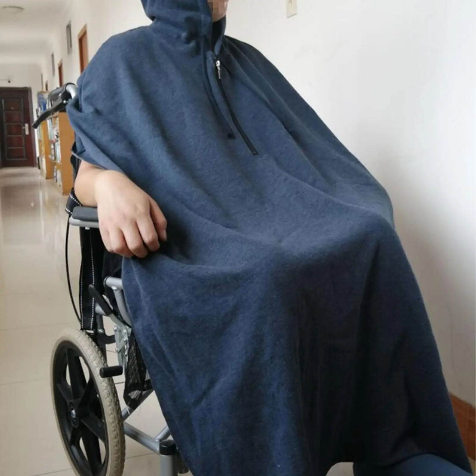 

Universal Warm Wheelchair Hooded Cape Poncho Windproof Leg Back Protector for Adults Reusable Lined Elasticated Knees