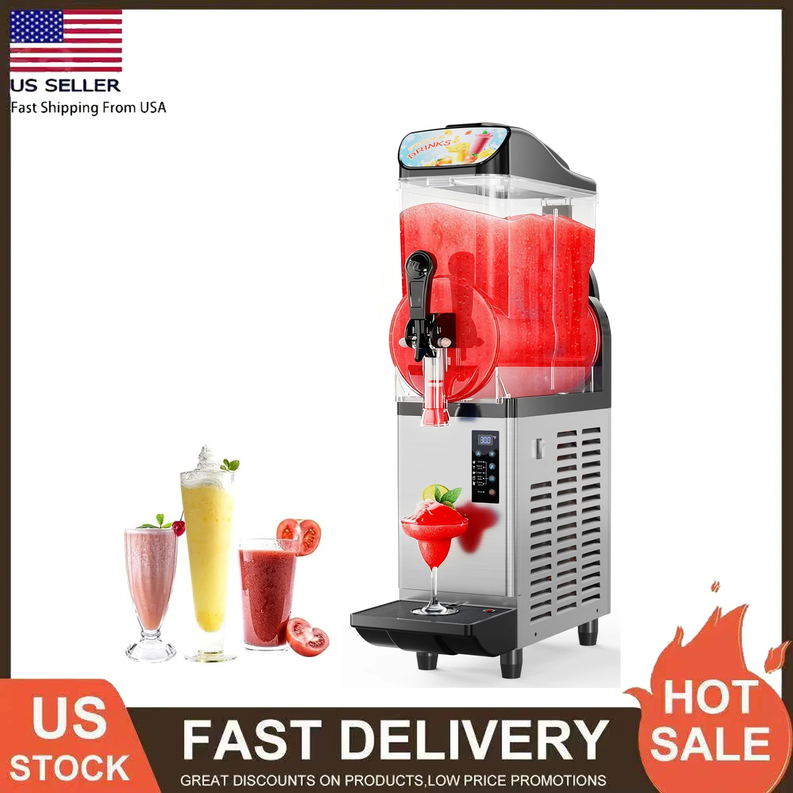 

Машина для слякоти, коммерческая машина для производства маргариты с одним баком, 15 л, машина для замороженных напитков маргариты из нержавеющей стали на 60 чашек