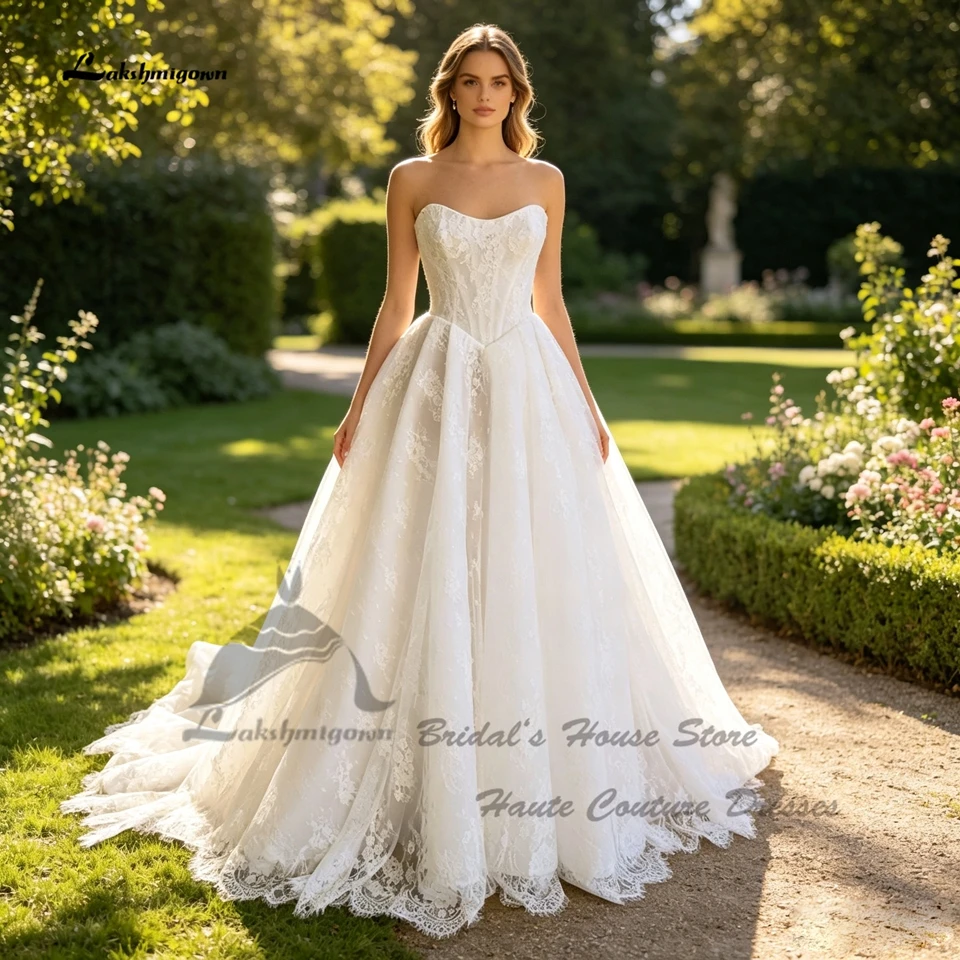 Lakshmigown Luxuriöse Spitzen-Hochzeitskleider für die Kirche, schulterfrei, 2026, Vestido, böhmische Landhaus-Brautkleider, trägerlos, maßgeschneidert – Detail 3