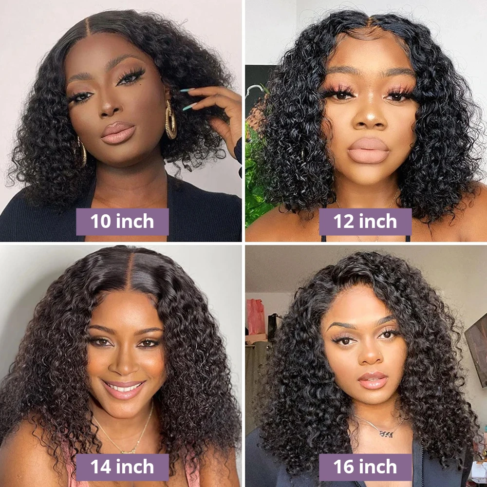 Wig Bob gelombang dalam untuk wanita, Wig rambut manusia keriting tanpa lem siap dipakai sebelum dipotong tanpa renda 250% untuk wanita warna hitam