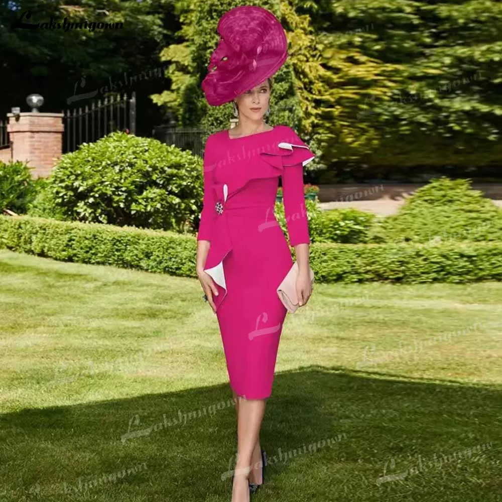 Robe courte pour mère de la mariée, longueur aux genoux, manches roses, fête de mariage, élégante