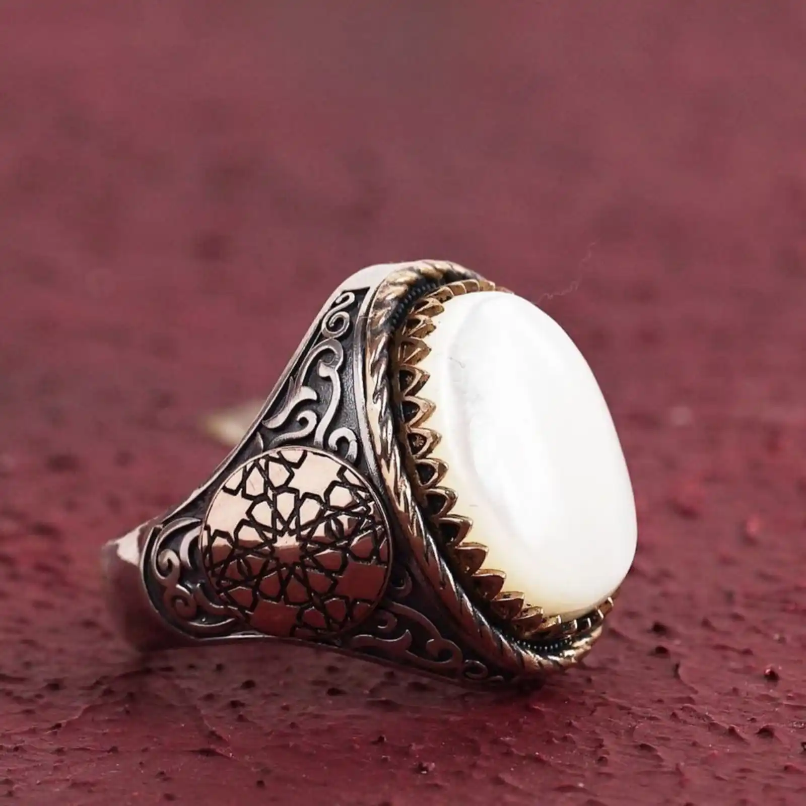 

Men's and Women's Sterling Silver Ring with Original Mother-of-Pearl Stones, Handcrafted 925 Sterling Silver Ring