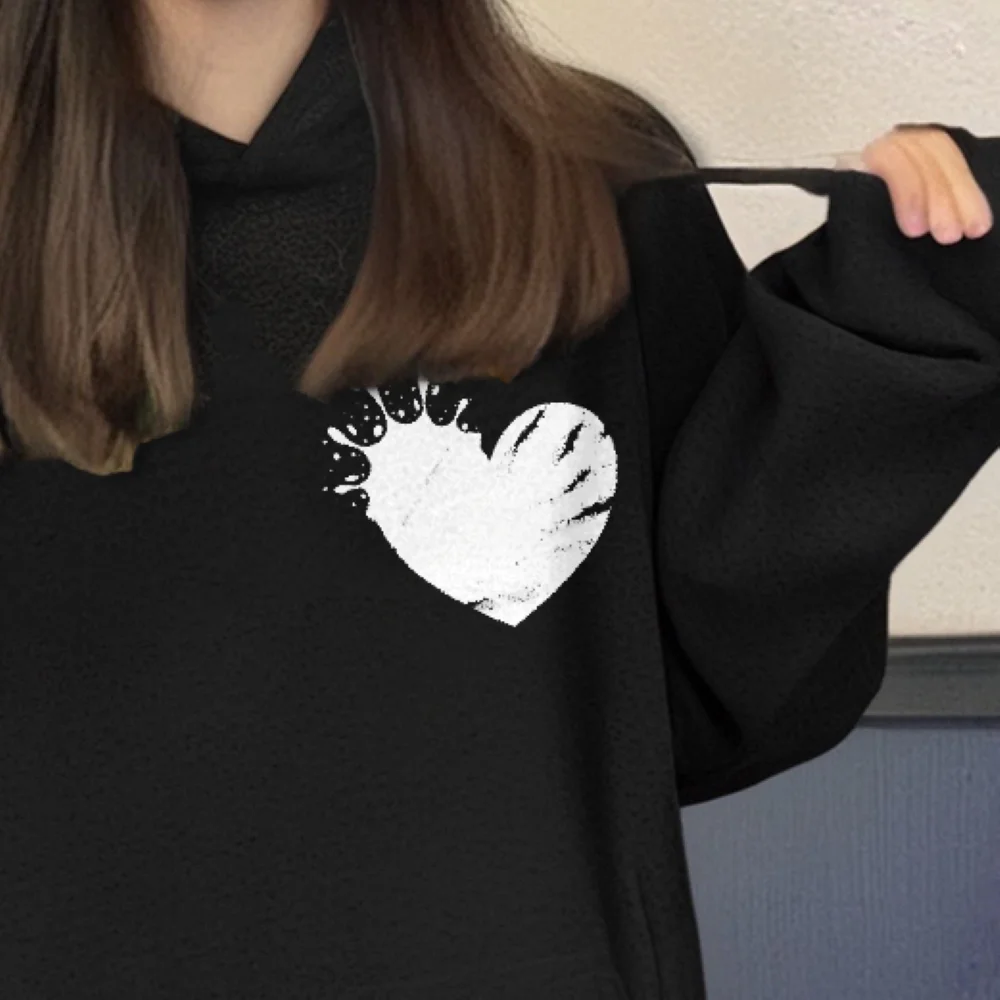 

Толстовка с капюшоном в виде белого сердца с острым графическим принтом, крутая уличная одежда, повседневная свободная осенняя одежда с длинными рукавами, милые милые тканевые топы на выбор