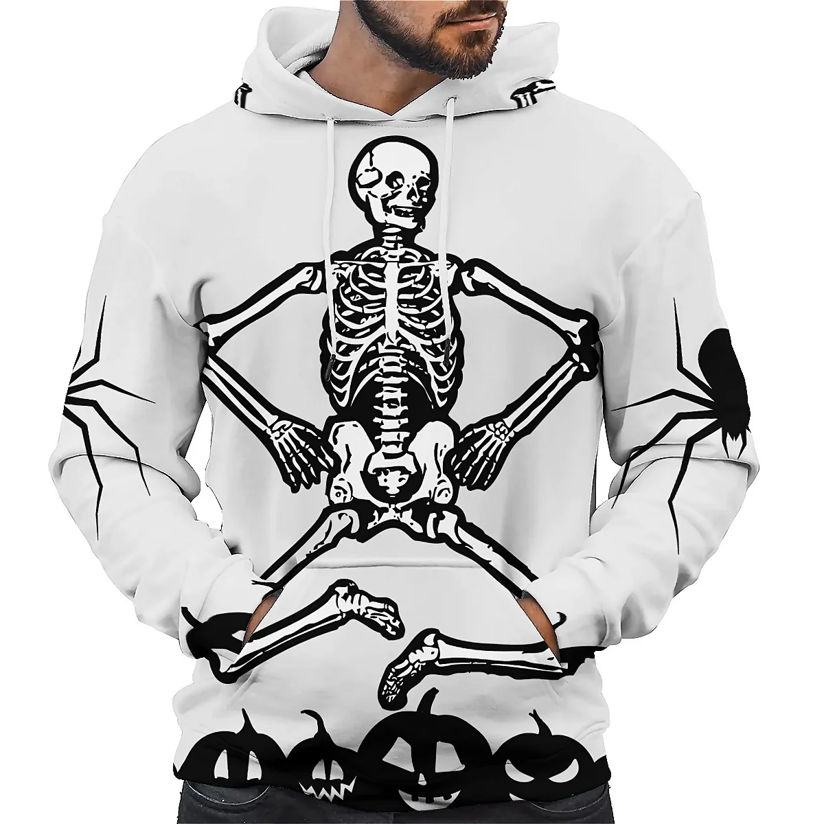 

SONSPEE unisex hoodie for fall with 3D skull print and long sleeves. Scary design perfect for street fashion and autumn wear.