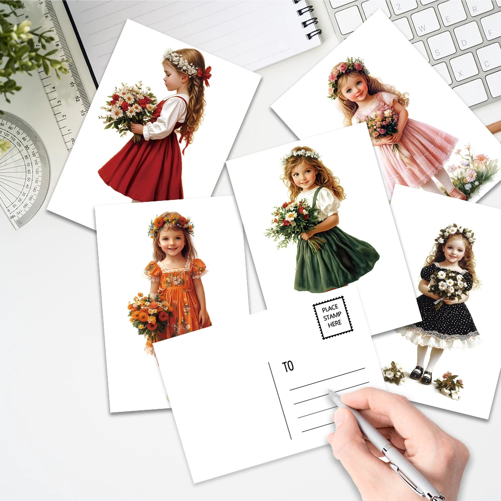 32 Stück, süße Mädchen-Postkarten, Cartoon-Kleine Mädchen, Sammlung, Wandaufkleber, Postkarten, Grußkarten, DIY-Postkarten, d
