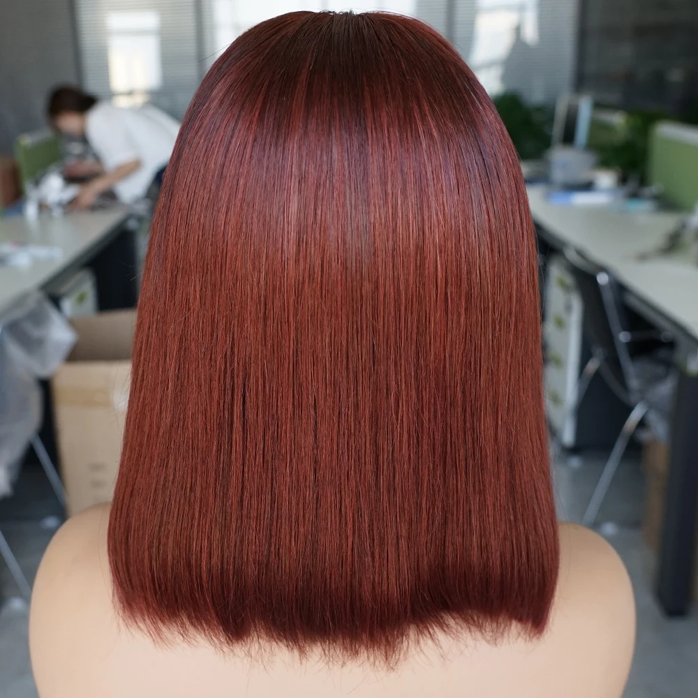 Wig rambut manusia Bob lurus coklat kemerahan Wig rambut manusia depan HD transparan 4x4 13x4 Wig Frontal renda Wig Bob untuk wanita