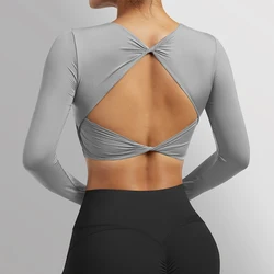 Sexy Backless Tight Sport Top Women Shockproof Fitness Crop Top Bra Running Gym Clothing Long Sleeve Plus Size Yoga Shirts Women