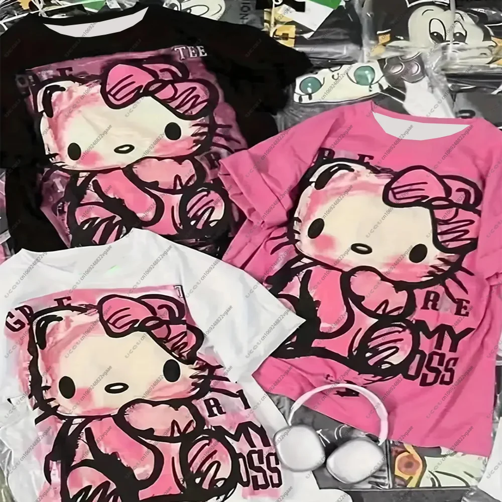 

Graffiti Y2k Clothes Hello Kitty Couple Girls Birthday Gift Top T Shirts Versatile Casual Clothes Tee Miniso Street Wear New