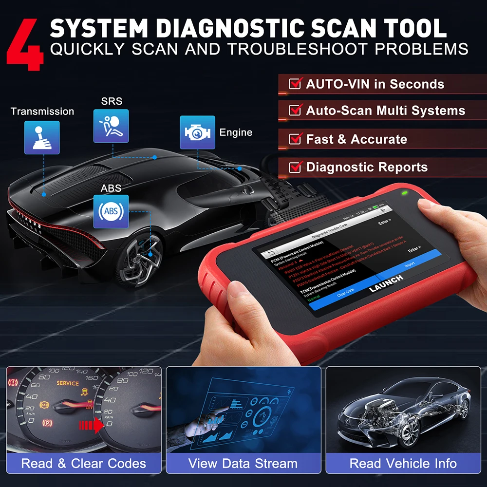 LAUNCH CRP123E V2.0 OBD2 Scanner Engine Transmission ABS SRS Scan Tool,Code Reader with Oil Reset,SAS Reset Car Diagnostic Tool