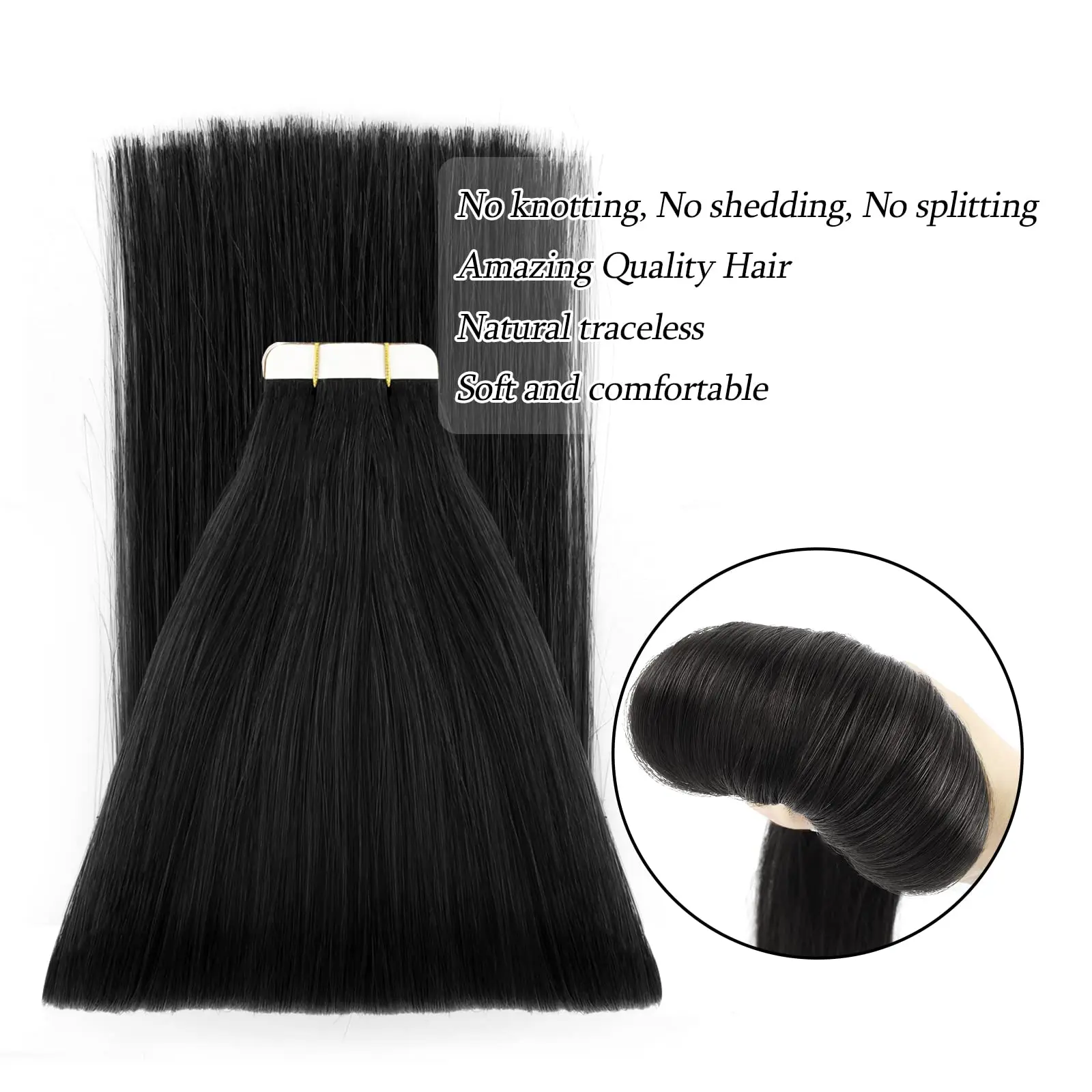 Straight Tape in Extensions Real Remy Human Hair Remi Black Hair Extension Glue in Skin Weft Tape Hair Extensions Jet Black #1