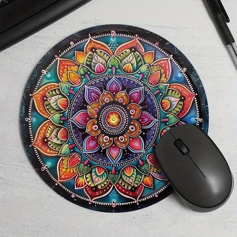 Tapis de souris rond Mandala coloré en caoutchouc, tapis de bureau d'ordinateur, tapis de Table antidérapant Durable pour utilisation au bureau, protection de bureau