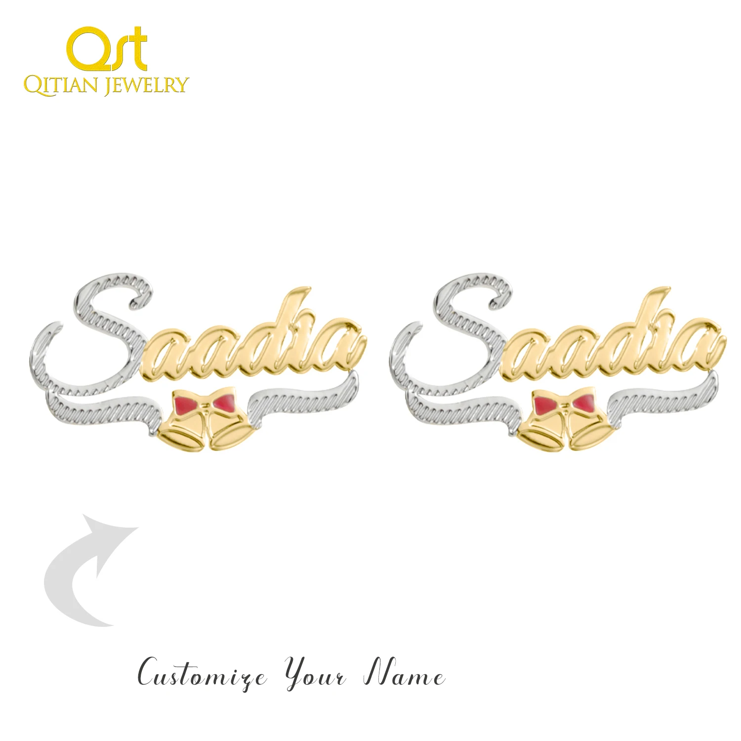 Custom Two-Tone Bamboo Name Hoop Earrings in Stainless Steel With 18K Gold Plate Earrings For Women Girl Christmas Gift