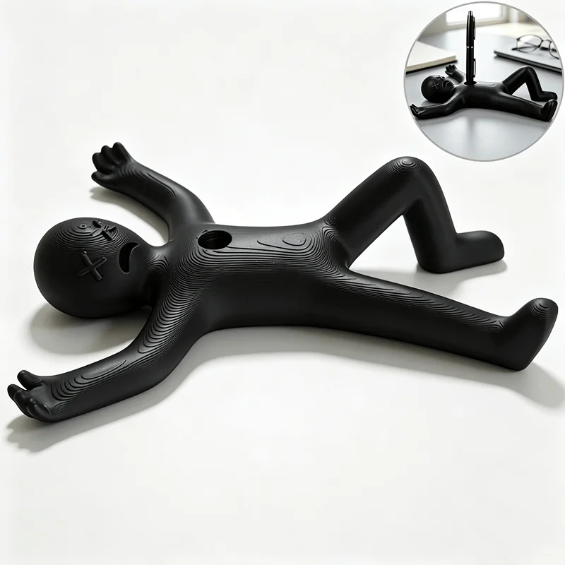 1 Black Creative Stickman-Shaped Pen Holder Desktop Ornament, Unique Human-Shaped Stationery Organizer, Compatible with Various Types of Fountain Pens, Gel Pens, Pencils, and Markers Different from Ordinary Single-Function Pen Holders