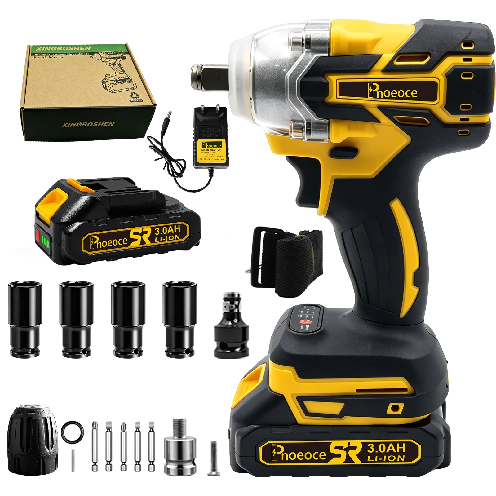Pnoeoce 450N.m Brushless Cordless Impact Wrench 1/2 Inch 20V High Torque Electric Wrench Kit for Car Tire Removal Power Tool