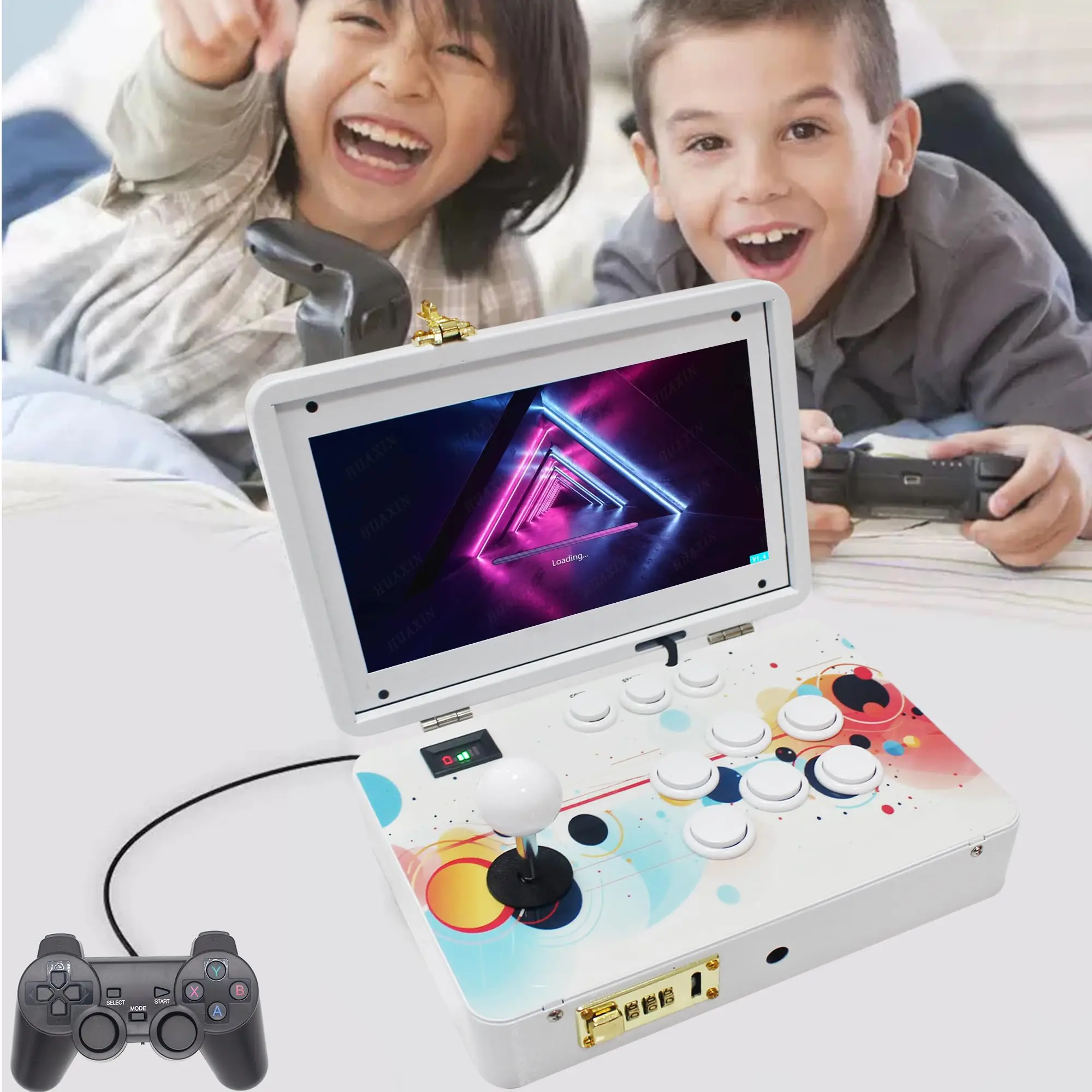 

Аркадная игровая консоль для семейных развлечений, 9800 игр, 10,1-дюймовый HD-экран, два игрока, хранилище 32 ГБ, ретро-игровой автомат