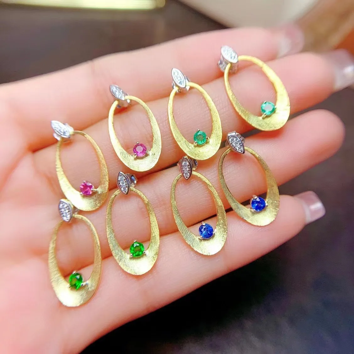 

KJJEAXCMY boutique jewelry, pure and natural diopside, tourmaline, emerald, sapphire, ladies' earrings, 925 silver inlay,