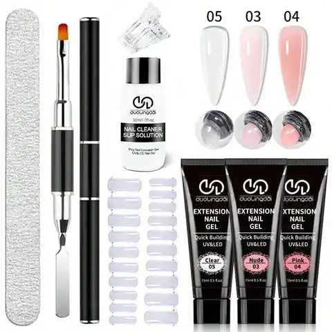 8 pièces/ensemble Poly Extension Gel ensemble Nail Art Polygels Kit clair blanc couleur ongles UV Gel pointe forme acrylique ongles Gel tranche brosse Kit