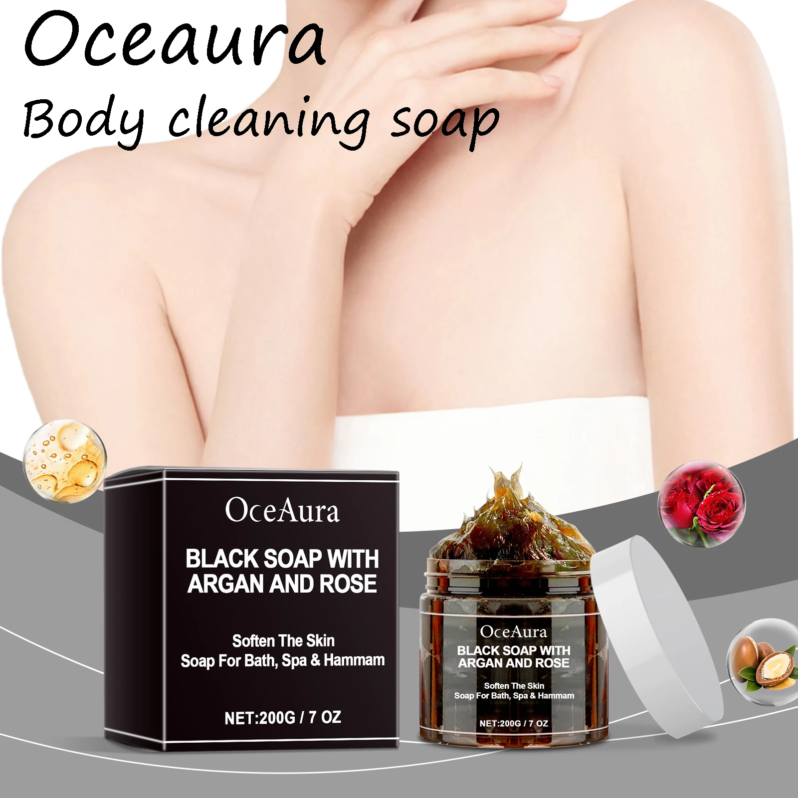 

Мыло для купания тела Oceaura, удаление погодных запахов, ежедневная чистка пятен, увлажнение кожи, стойкий аромат, не плотное черное мыло для тела