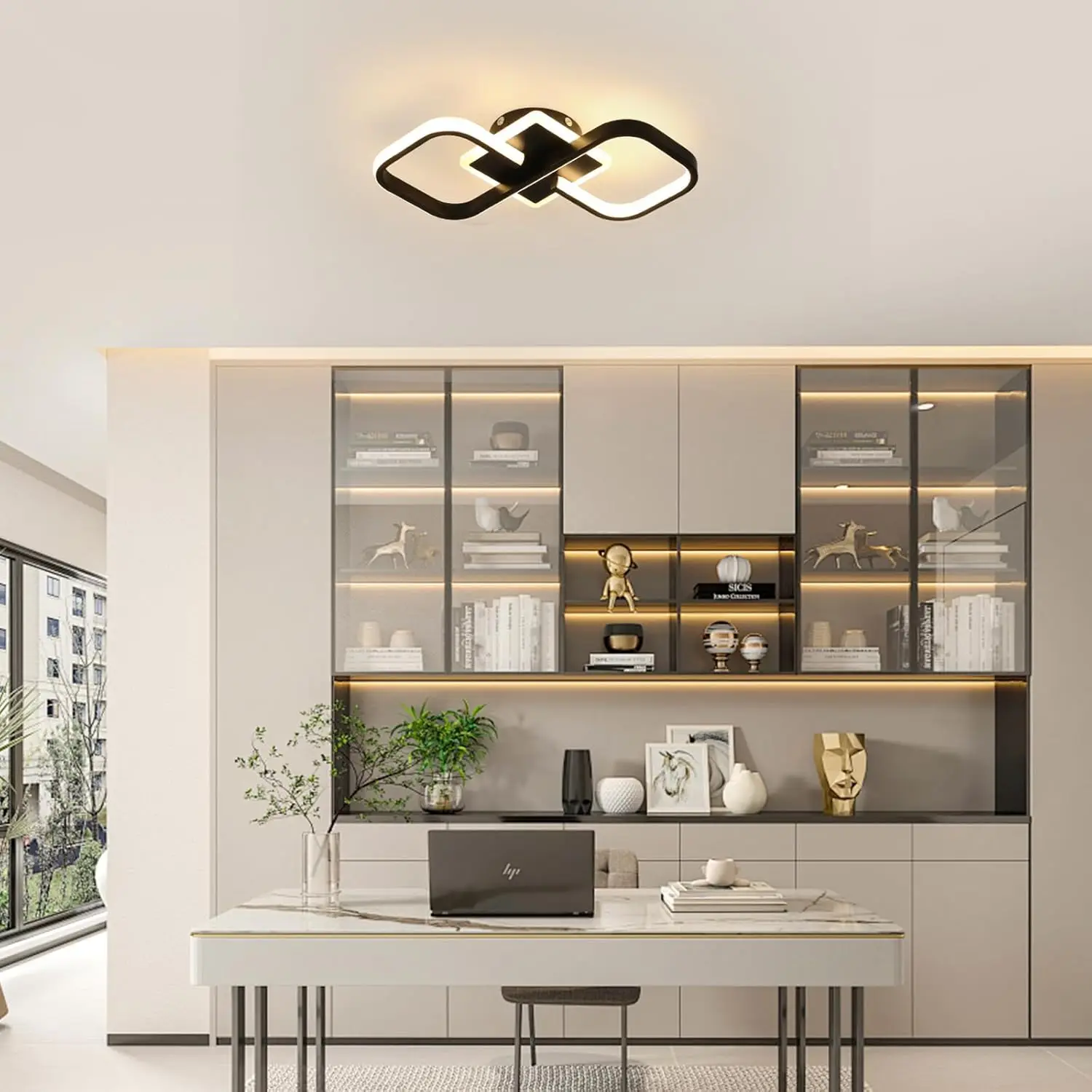 Moderne LED-Deckenleuchte, kreative Deckenleuchte mit Ringdesign, 6500 K Kaltweiß, halbbündige Deckenbeleuchtung Weiß – Detail 9