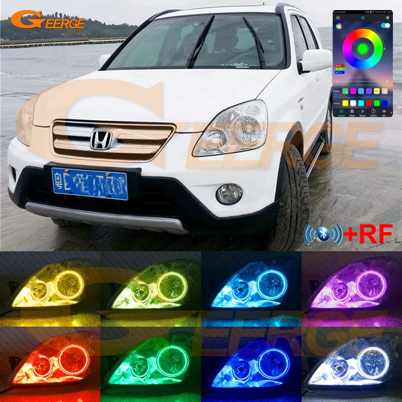 For Honda CR-V CRV II 2005 2006 RF Remote Bluetooth-Compatible APP Multi-Color Ultra Bright RGB LED Angel Eyes Halo Rings Kit